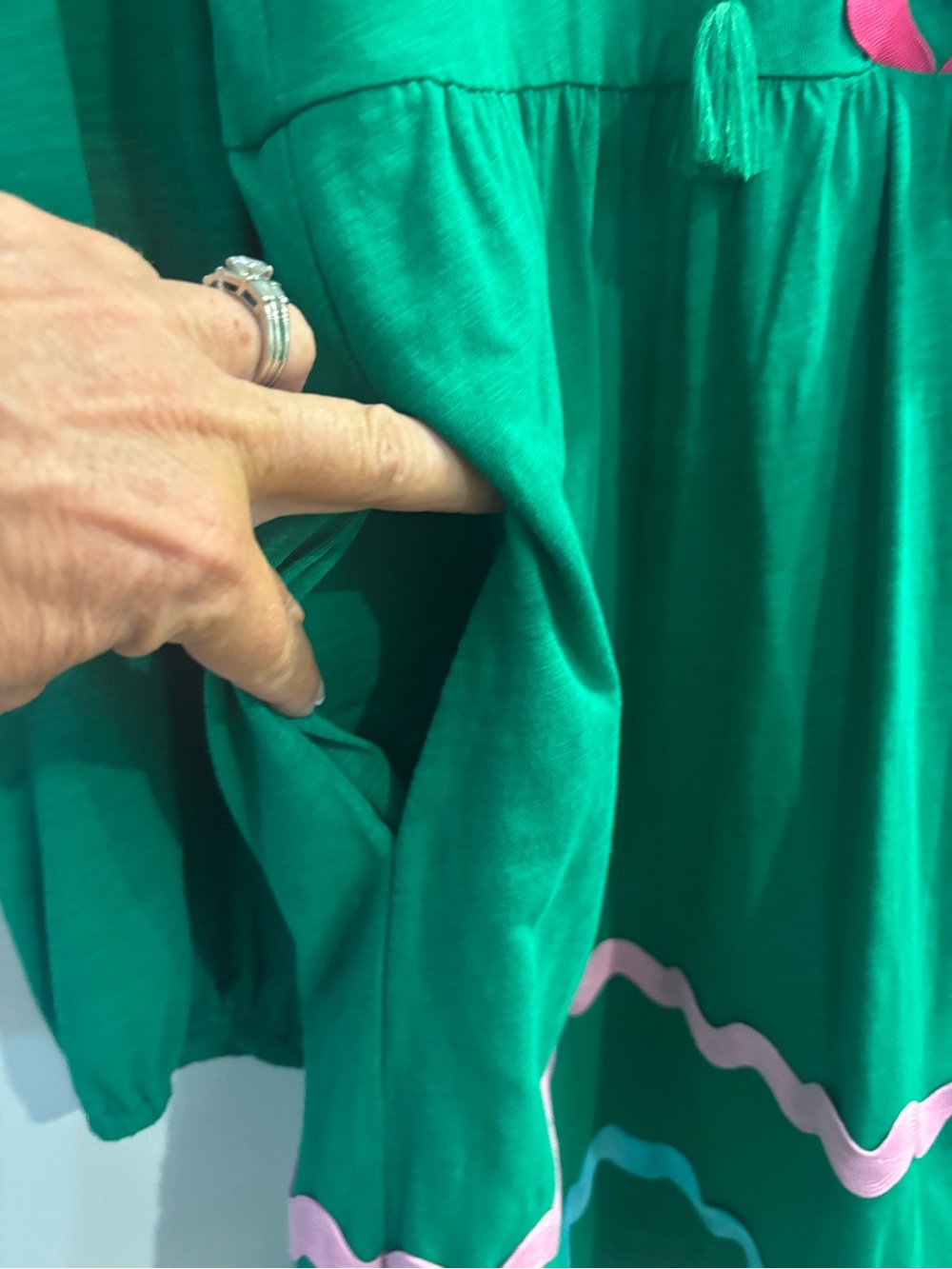 Boden Emerald Green Tunic Dress with Pink Trim - Picture 3 of 7